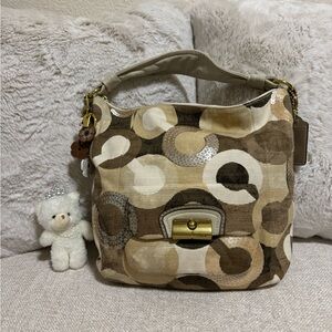 Coach Beige, Brown & Cream Signature Shoulder Bag